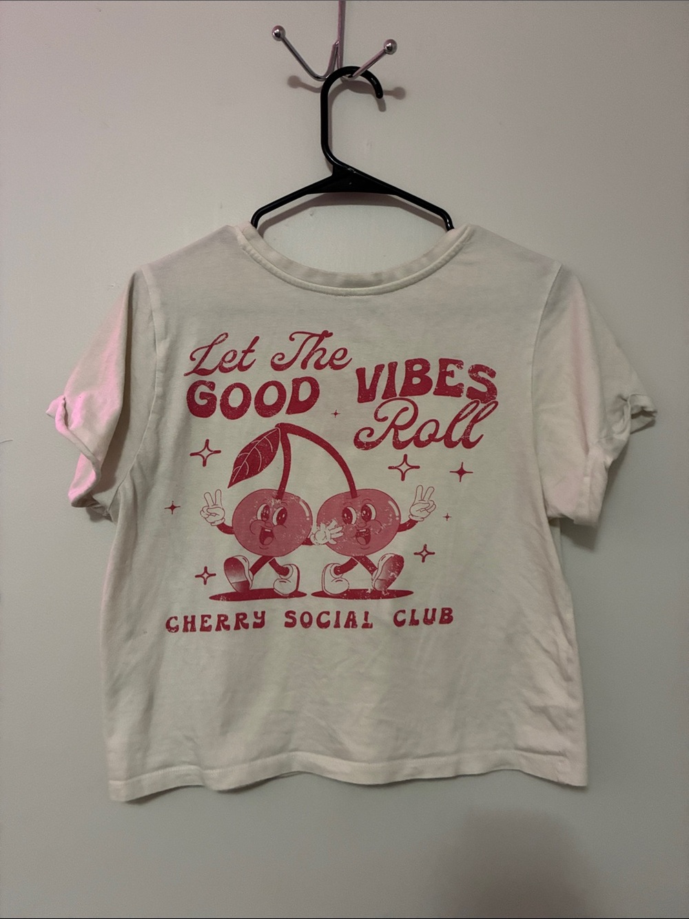 Let The Good Vibes Roll Cherry Graphic Tee - White & Red - Kids